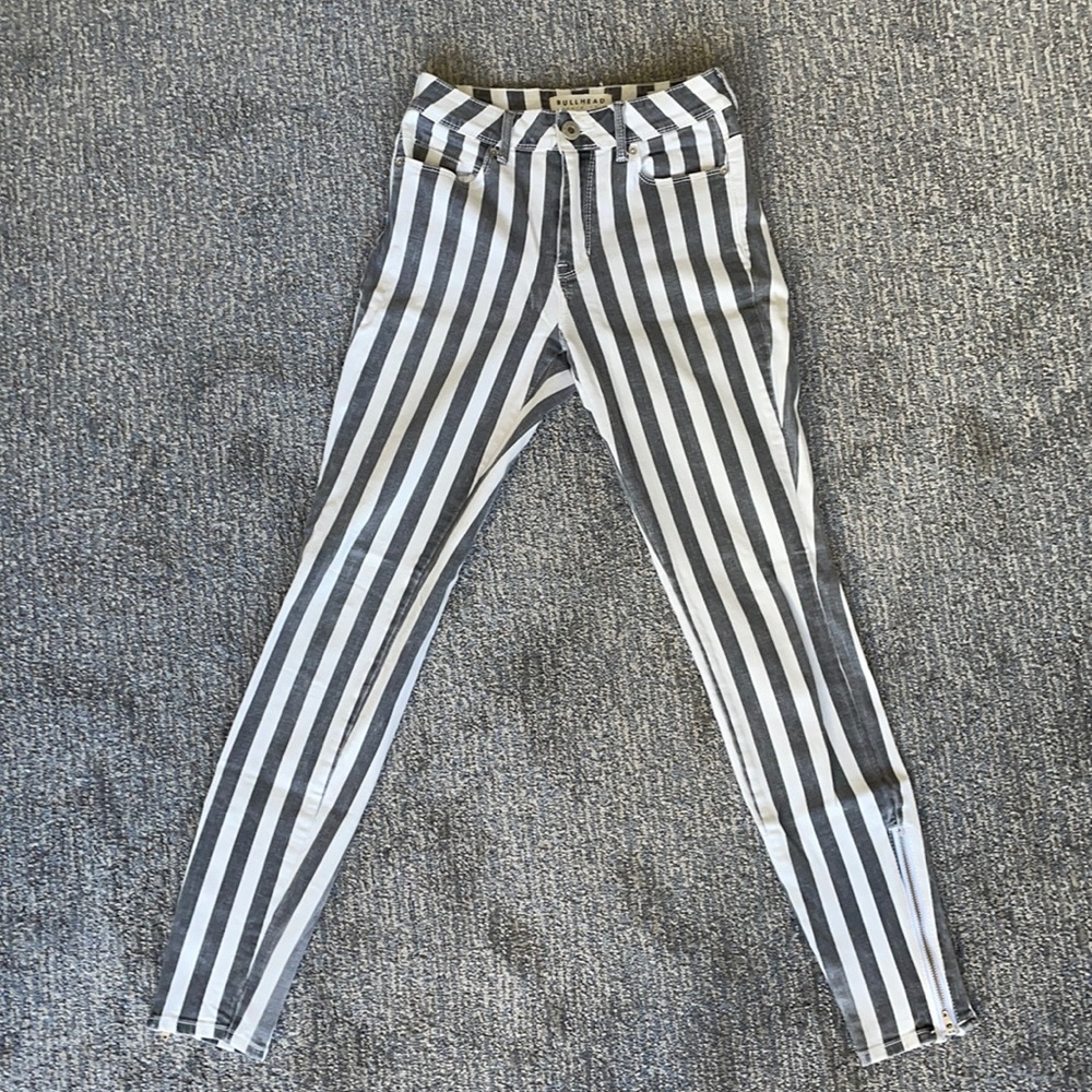 Retro B&W Striped High-Rise Skinny Jeans